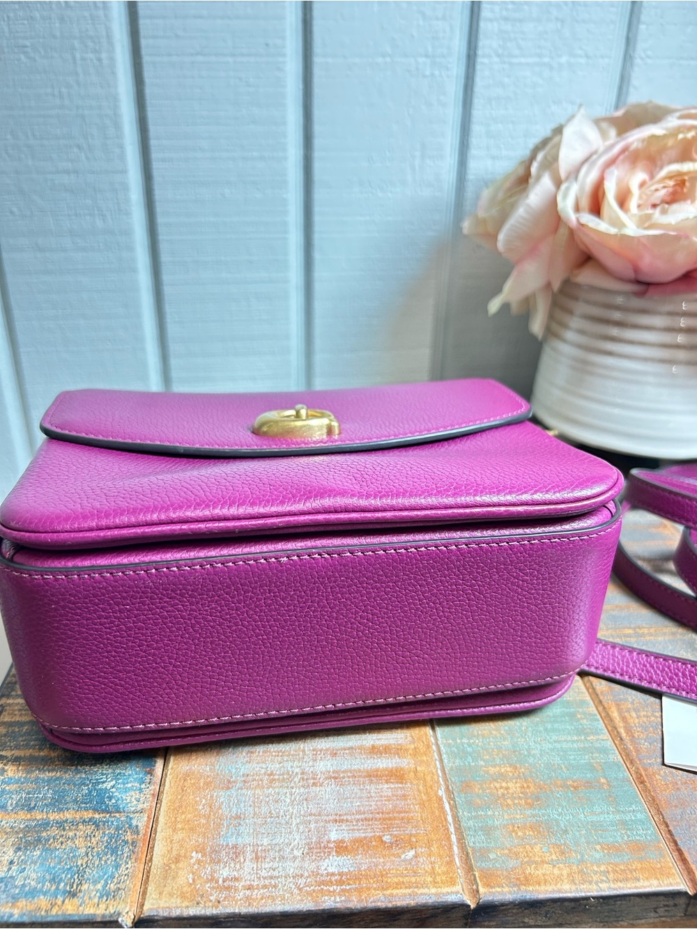 Coach “Cassie” Pebbled Leather Crossbody in Bright Magenta with Gold Hardware - Picture 7 of 15